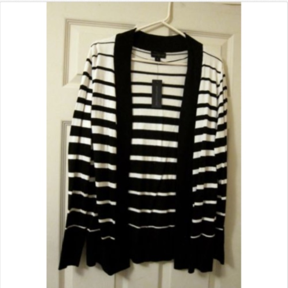Worthington Sweaters - Long Black/ White Striped Cardigan Sweater